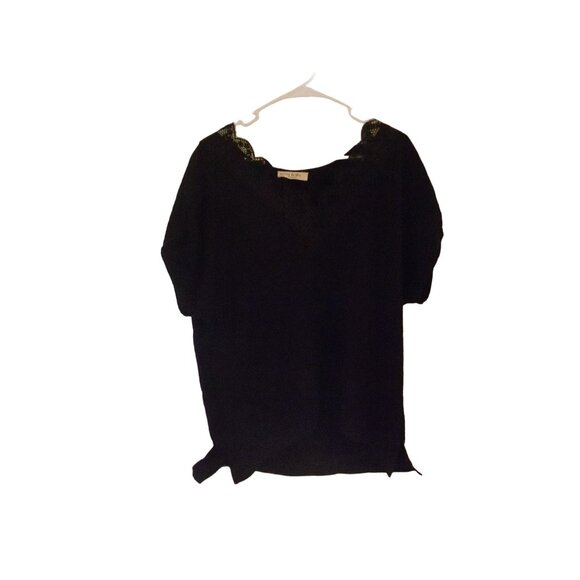 Womens NWOT No Frills Los Angeles Capped Sleeve Crepe Black W/Lace @ Neckline - Picture 1 of 3